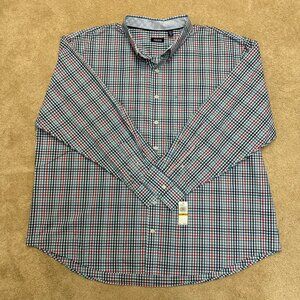 NEW $70 Izod Long Sleeve Perform Comfort Woven Mens Shirt 4XLT Plaid Button Down